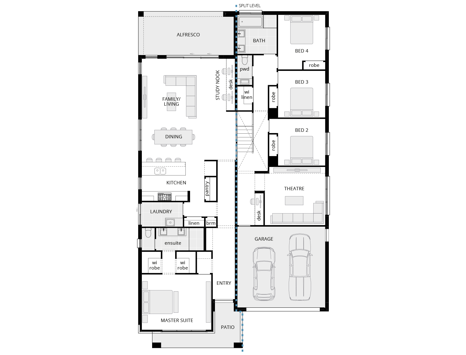 Darlington Split-Level Home Design Floor Plan