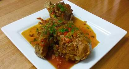 Slow cooked turkey legs in rich tomato sauce