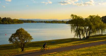 A beautiful green park in Canberra at sunrise