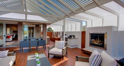 Outdoor living all year round. Alfresco area with fireplace