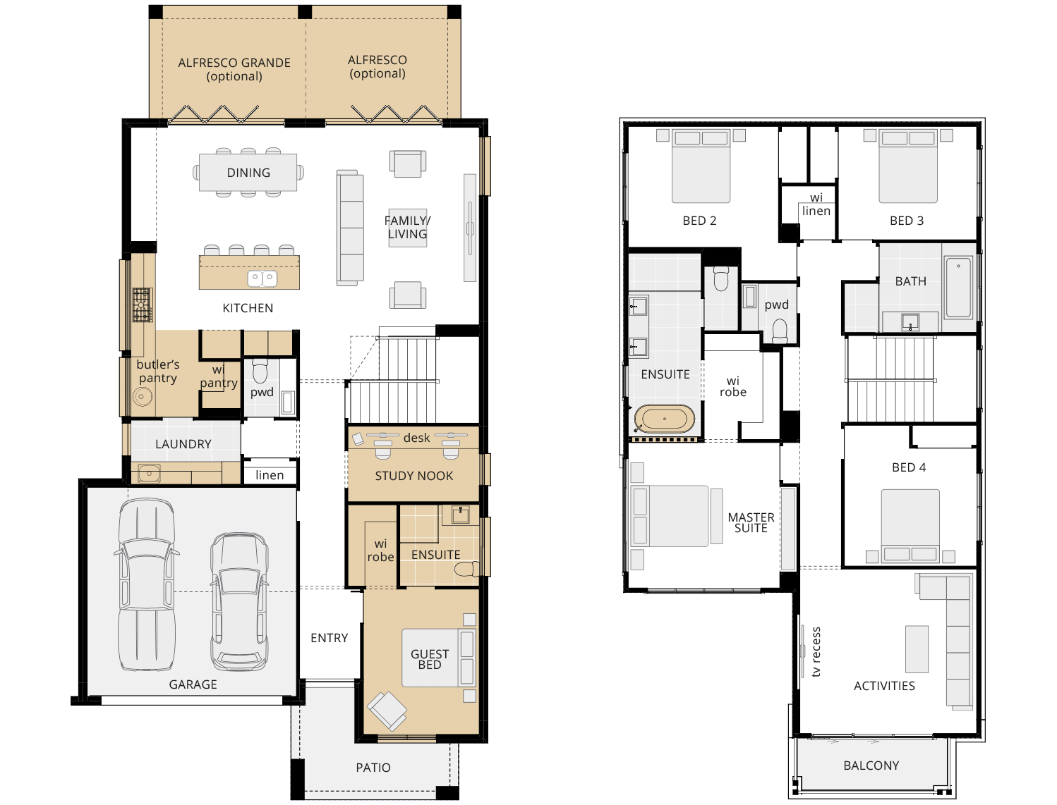 two storey home design nsw panorama 33 upgrade floorplan rhs