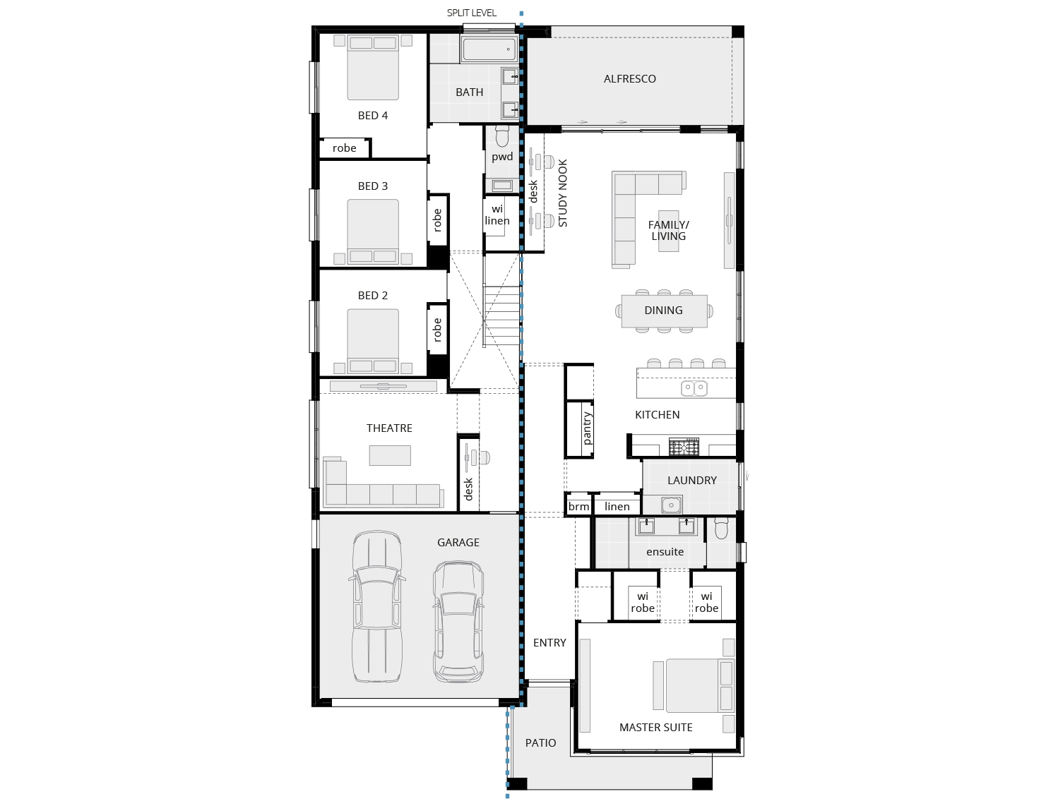 home design darlington split level standard floorplan rhs