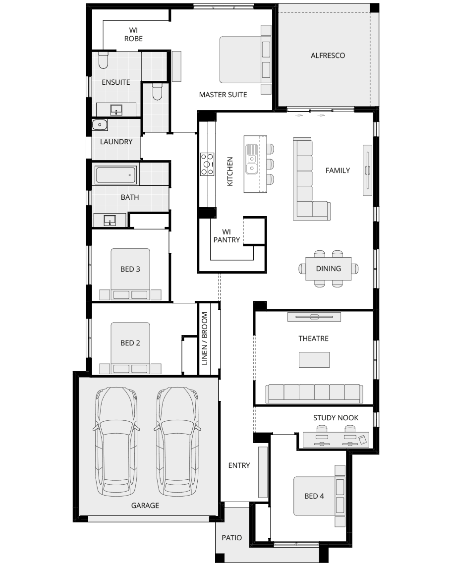 Ibiza Three - Essence floorplan lhs single storey home design essence ibiza three standard floorplan lhs