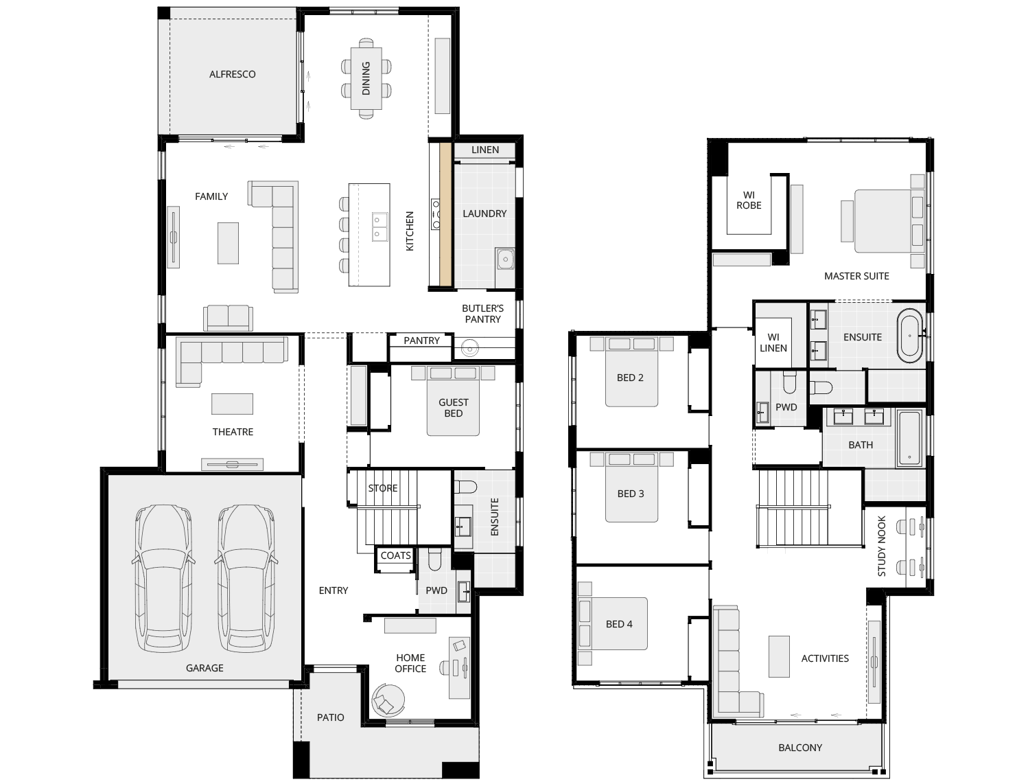 Allora 40 One - Option floorplan alternate kitchen A layout rhs two storey home design allora 40 one option floorplan alternate kitchen A layout rhs