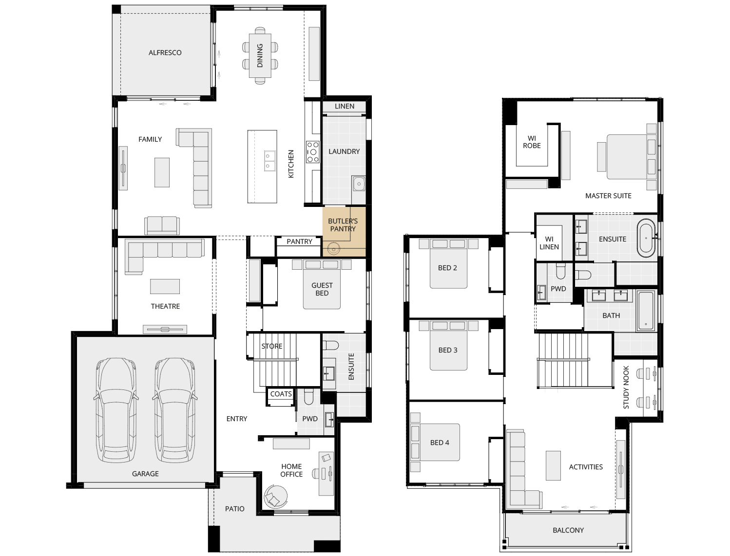 Allora 40 One - Option floorplan larger butlers pantry rhs two storey home design allora 40 one option floorplan larger butlers pantry rhs