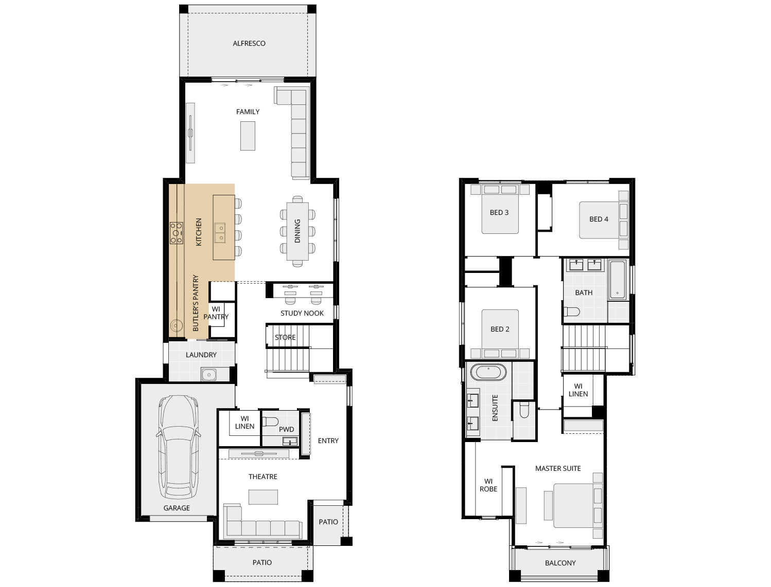 Aria 28 One - Option Floorplan alternate kitchen B with Butler's pantry rhs two storey home design aria 28 one option floorplan alternate kitchen b rhs