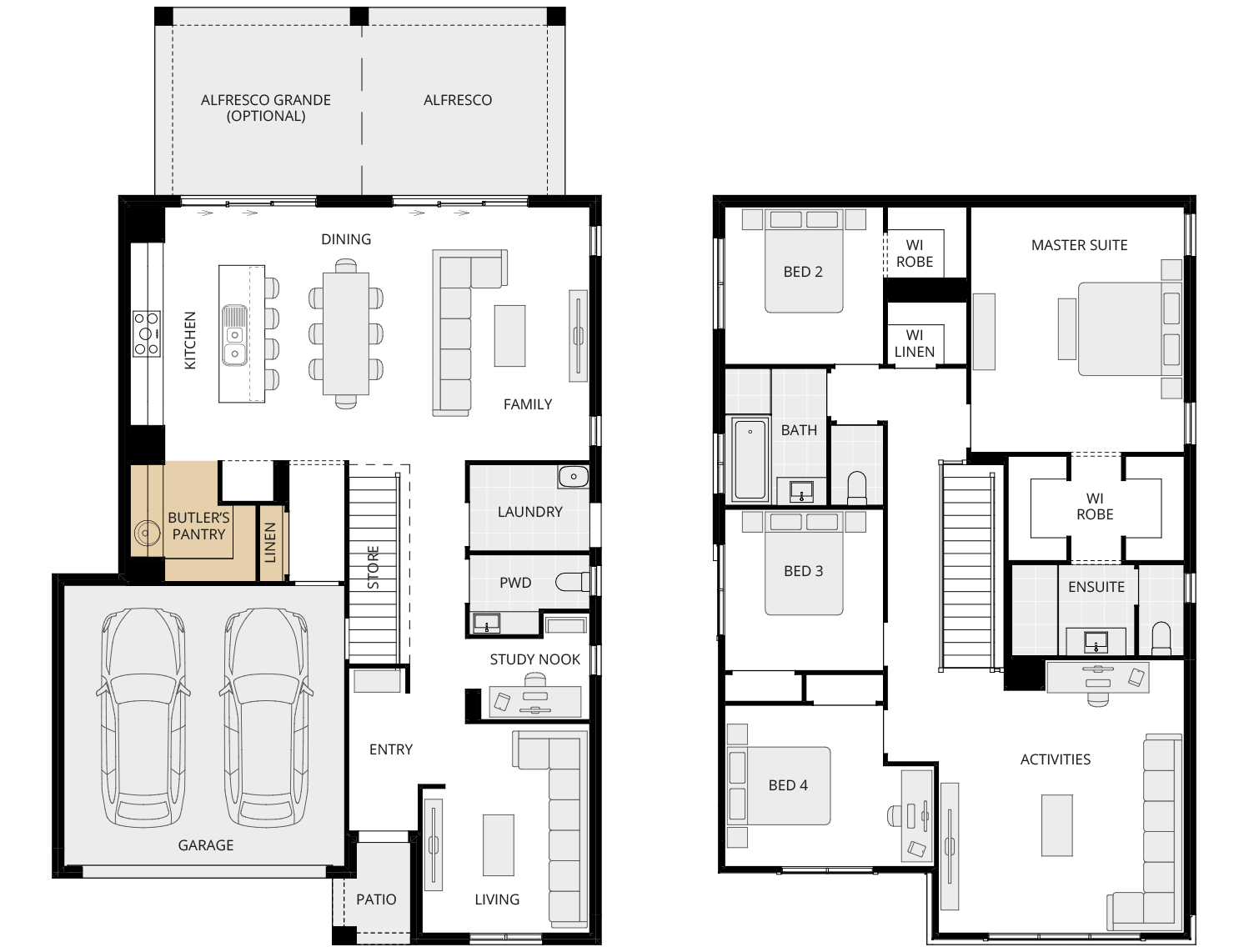 Enzo Two - Essence option floorplan butlers pantry rhs two storey home design essence enzo two option floorplan butlers pantry rhs