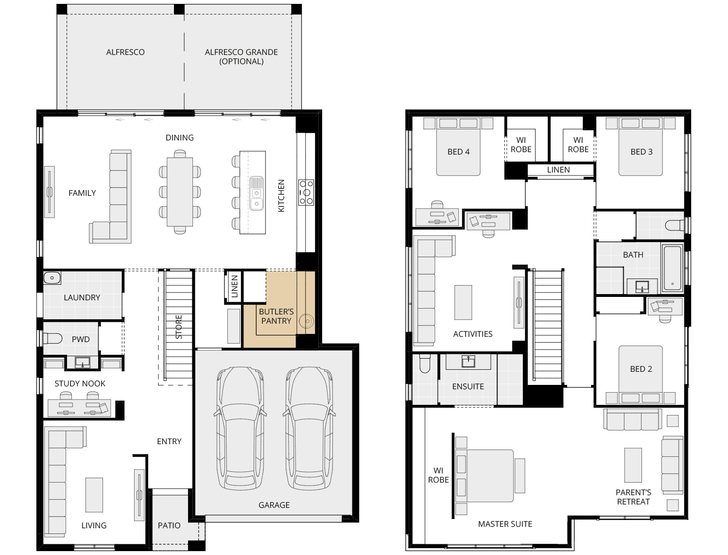 Enzo Three - Essence option floorplan butlers pantry rhs two storey home design essence enzo three option floorplan butlers pantry rhs