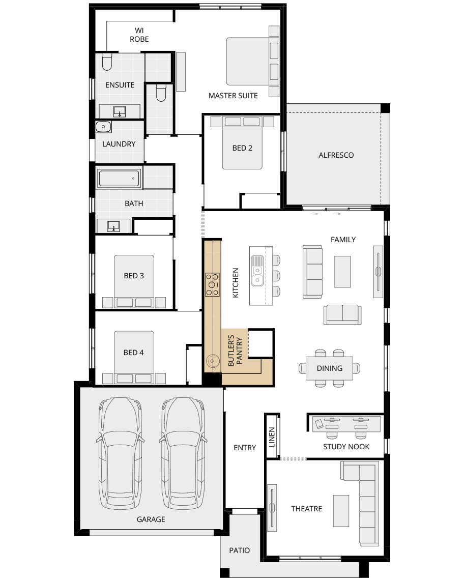 single storey home design ibiza two essence option floorplan butlers pantry rhs