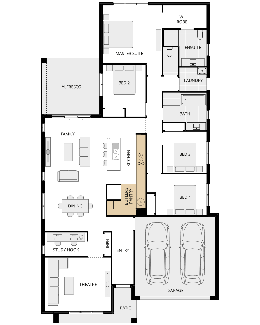 single storey home design ibiza two essence option floorplan butlers pantry rhs