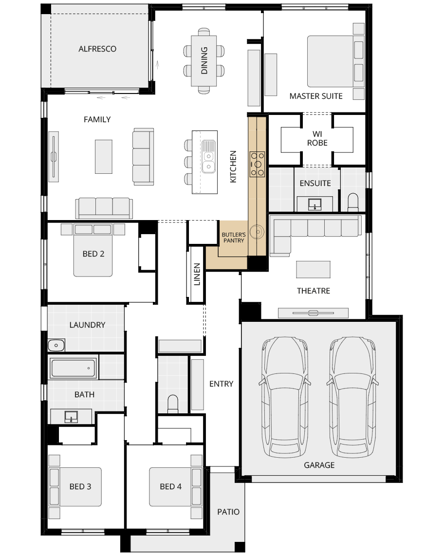 single storey home design essence mendoza one option floorplan butlers pantry rhs