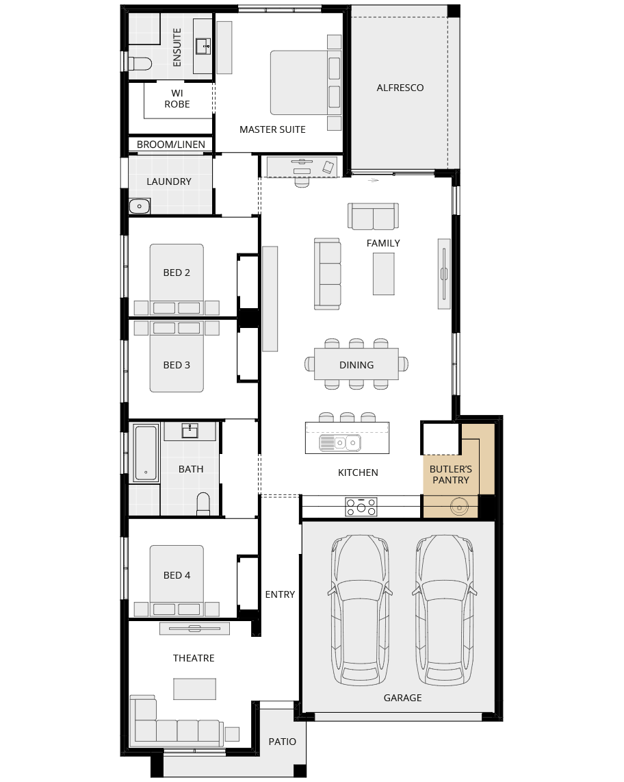 single storey home design essence mallorca option floorplan butlers pantry rhs