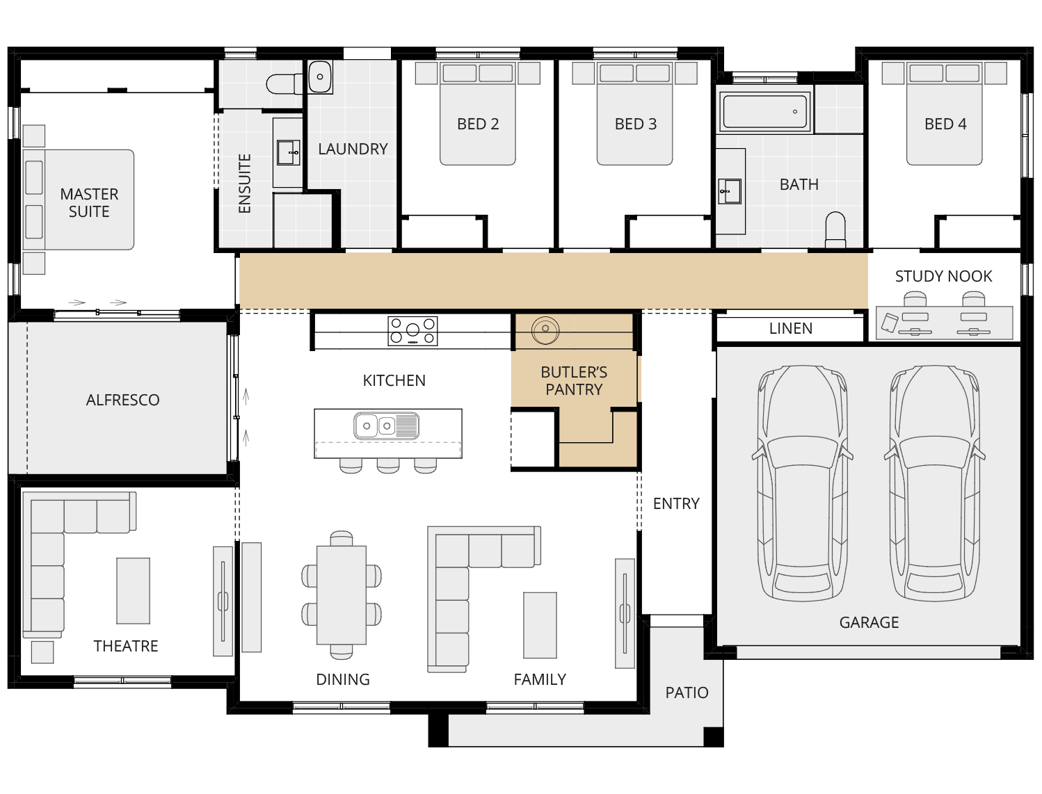 single storey home design essence montillo one option floorplan butlers pantry rhs