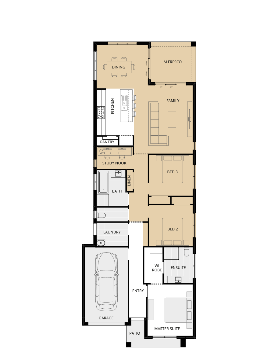 single storey home design essence ravello one option floorplan alfresco ilo bed four rhs