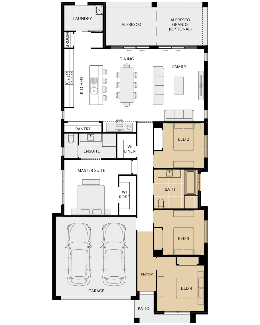 single storey home design essence salamanca one fourth bedroom ilo theatre floorplan rhs