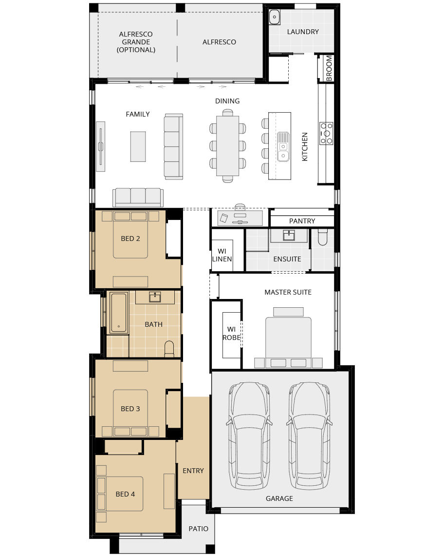 single storey home design essence salamanca one fourth bedroom ilo theatre floorplan rhs