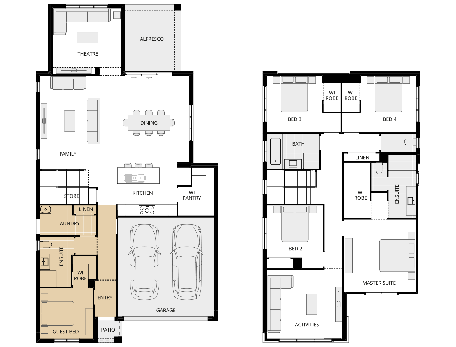 Valiente Two - Essence option floorplan guest bed with ensuite and WIR rhs two storey home design essence valiente two option floorplan guest bed with ensuite rhs