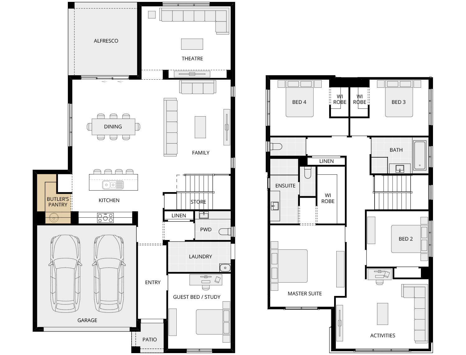 Valiente Three - Essence option floorplan butlers pantry rhs two storey home design essence valiente three option floorplan butlers pantry rhs
