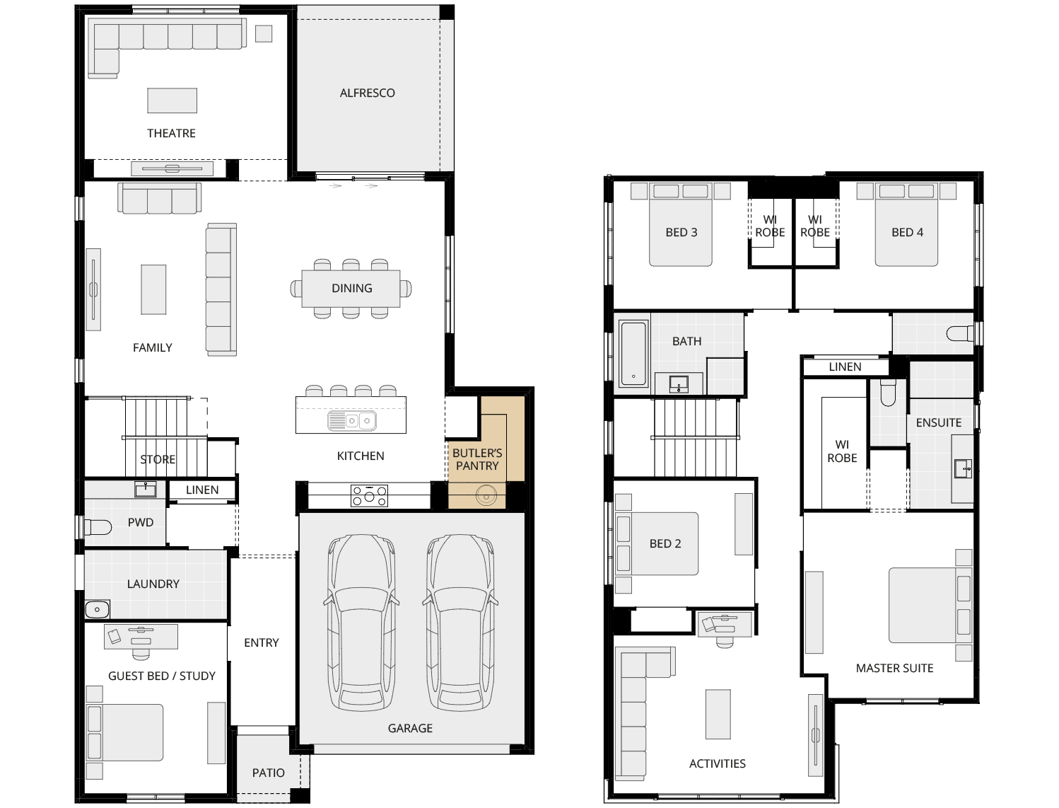 Valiente Three - Essence option floorplan butlers pantry rhs two storey home design essence valiente three option floorplan butlers pantry rhs