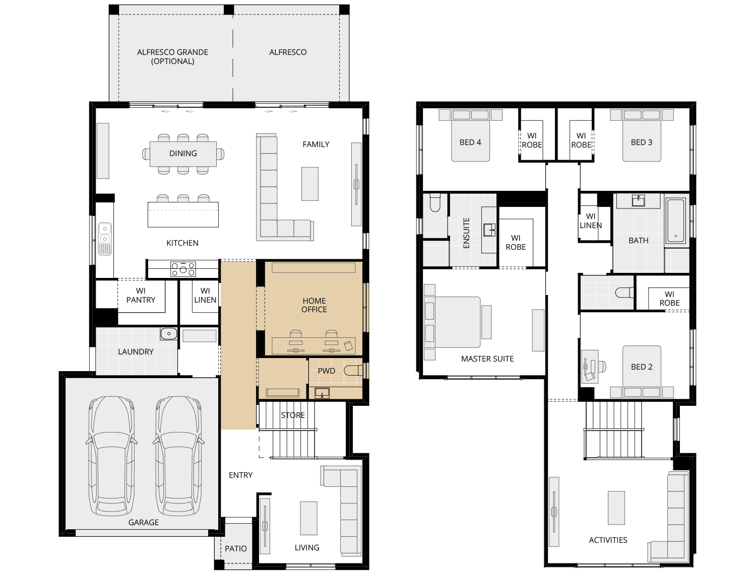 two storey home design ventura one option floorplan home office ilo guest bed rhs