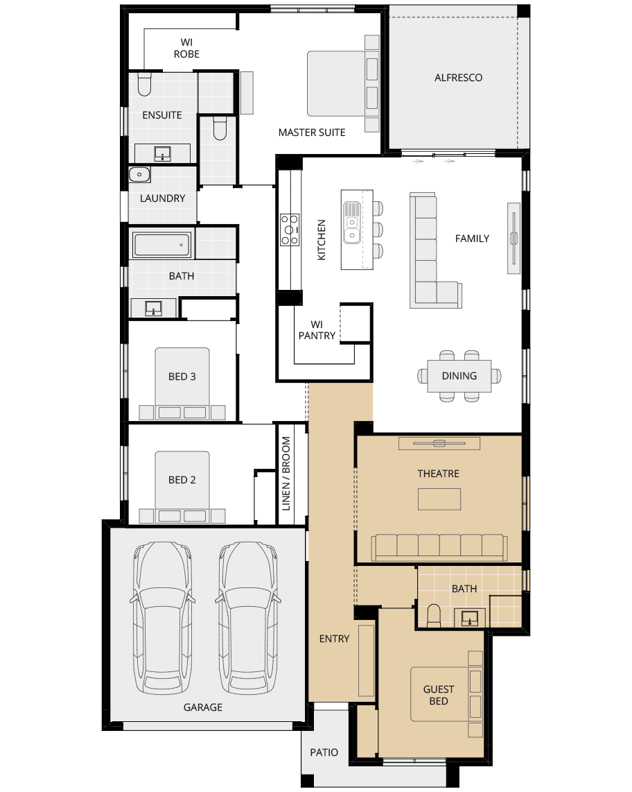 single storey home design essence ibiza three option floorplan guest bed rhs