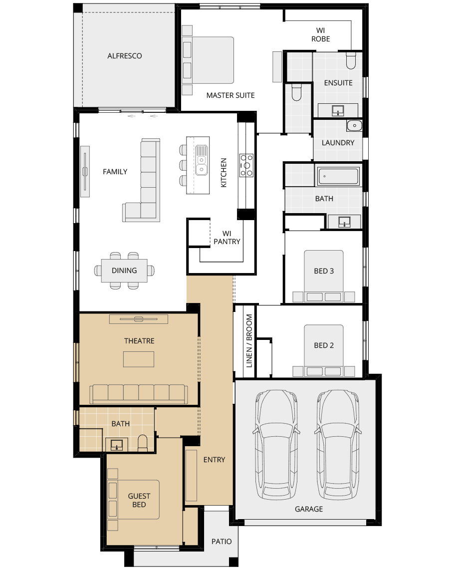 single storey home design essence ibiza three option floorplan guest bed rhs