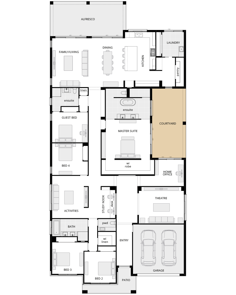 Anchorage Manor - Option courtyard floorplan single storey home design anchorage manor option floorplan courtyard rhs