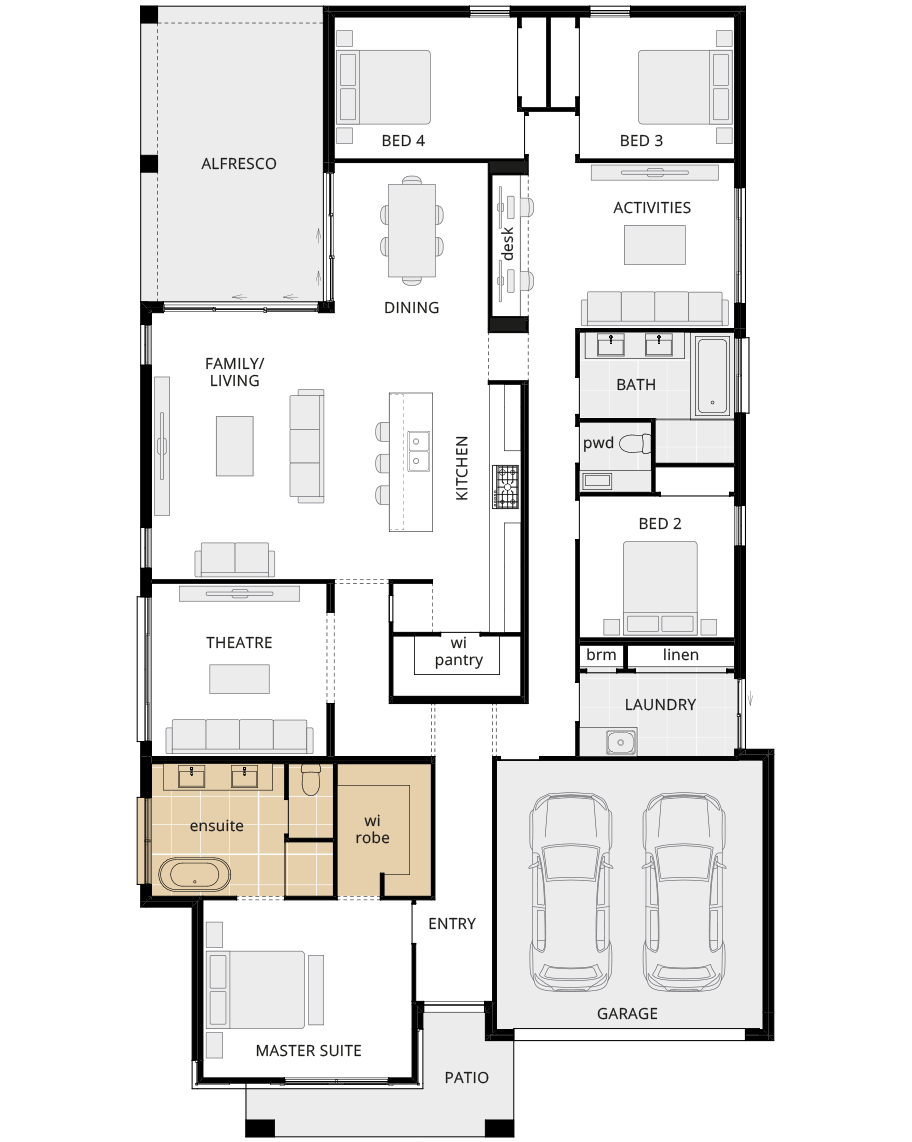 single storey home design avalon encore floorplan alternate ensuite option rhs