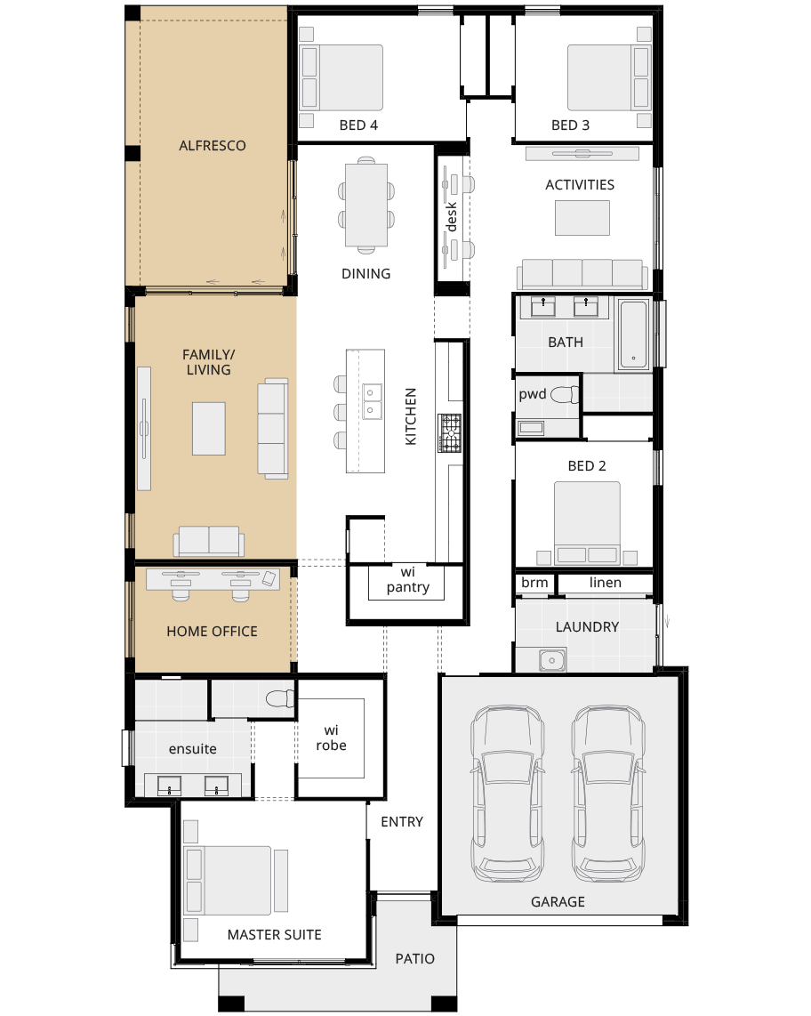 single storey home design avalon encore floorplan option home office and large family rhs