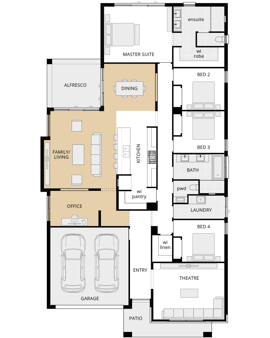 single storey home design bayswater classic floorplan option home office and relocated dining rhs
