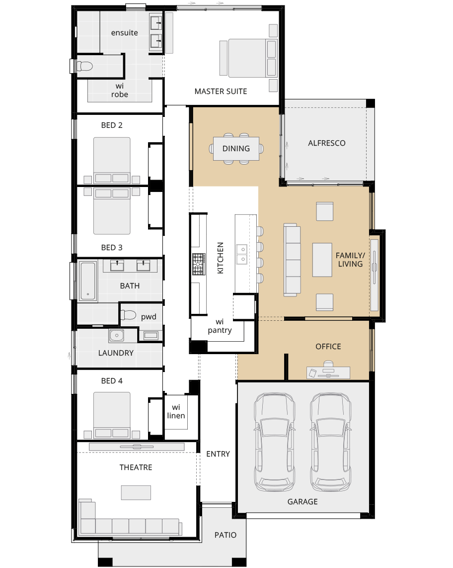 single storey home design bayswater classic floorplan option home office and relocated dining rhs
