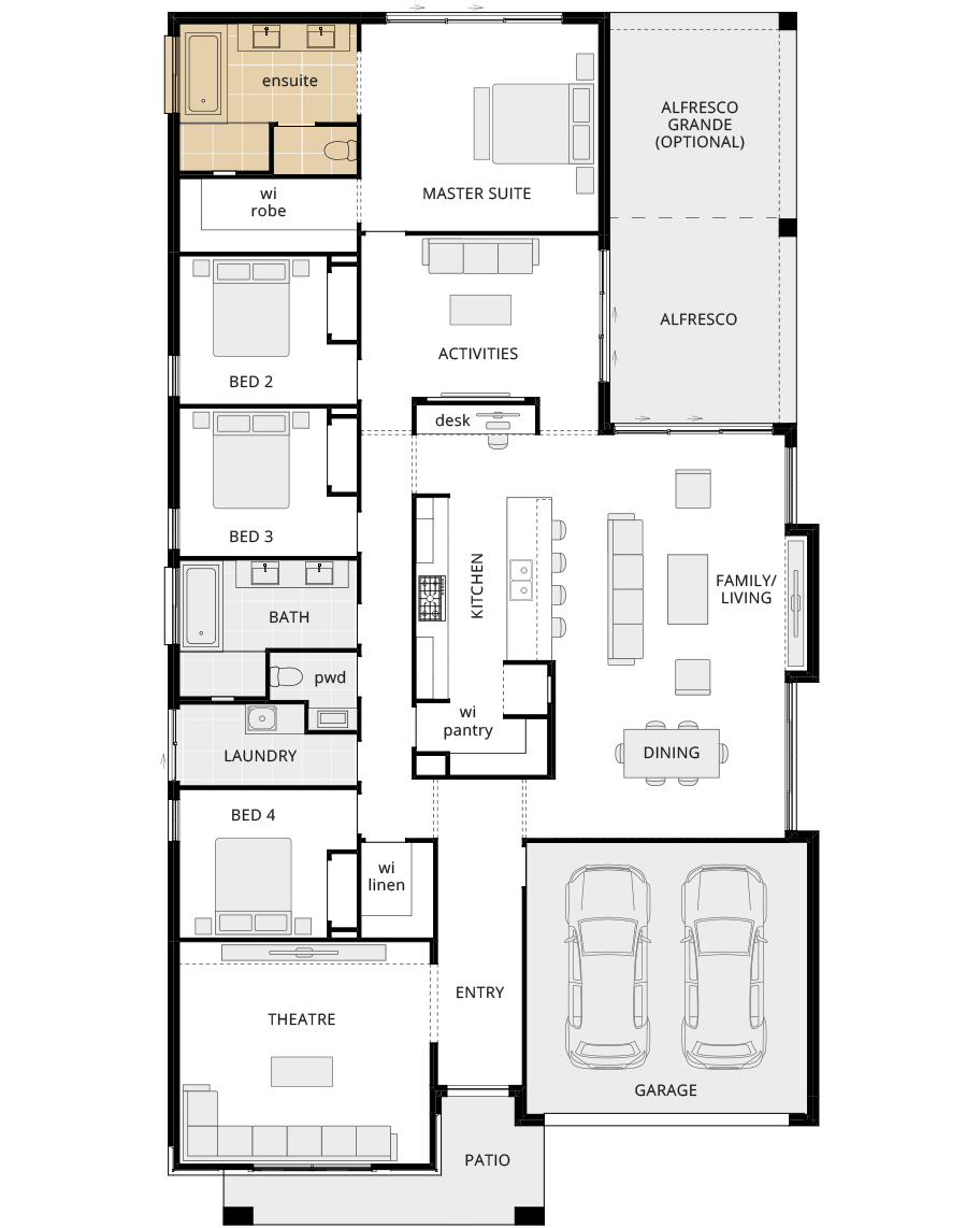 single storey home design bayswater encore floorplan option alternate ensuite layout rhs