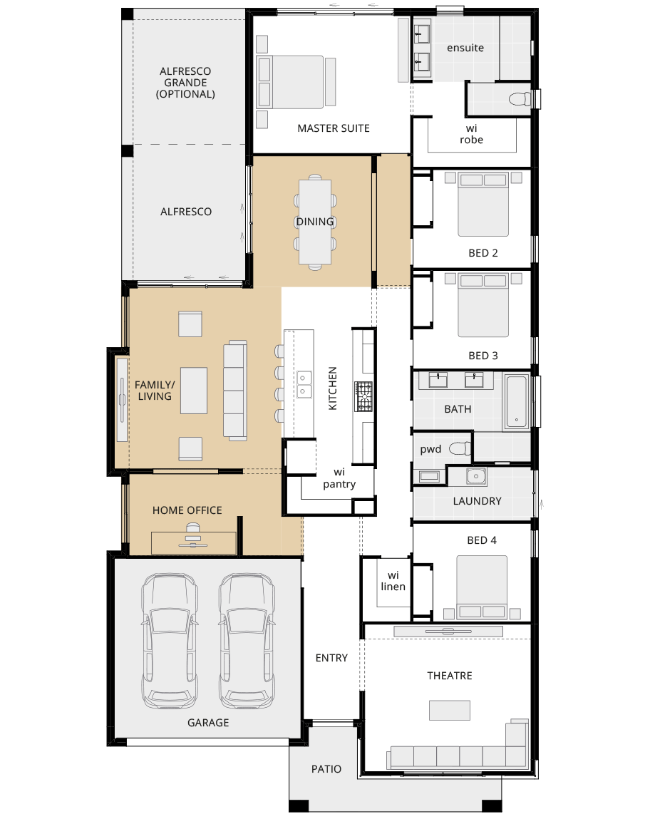 single storey home design bayswater encore floorplan option home office and relocated dining rhs