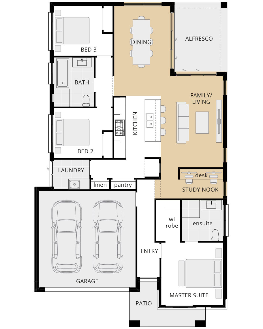 single storey home design bellevue floorplan option dining and study nook rhs