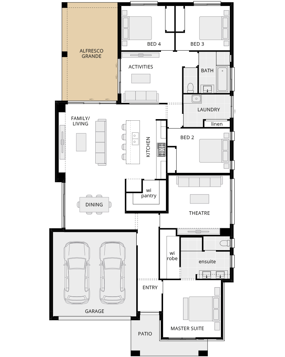 single storey home design havana encore option floorplan alfresco grande rhs