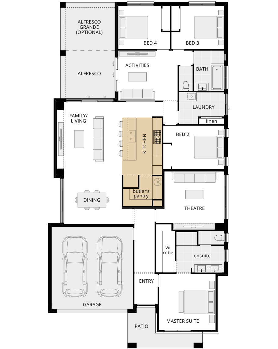 single storey home design havana encore option floorplan alternate kitchen a rhs