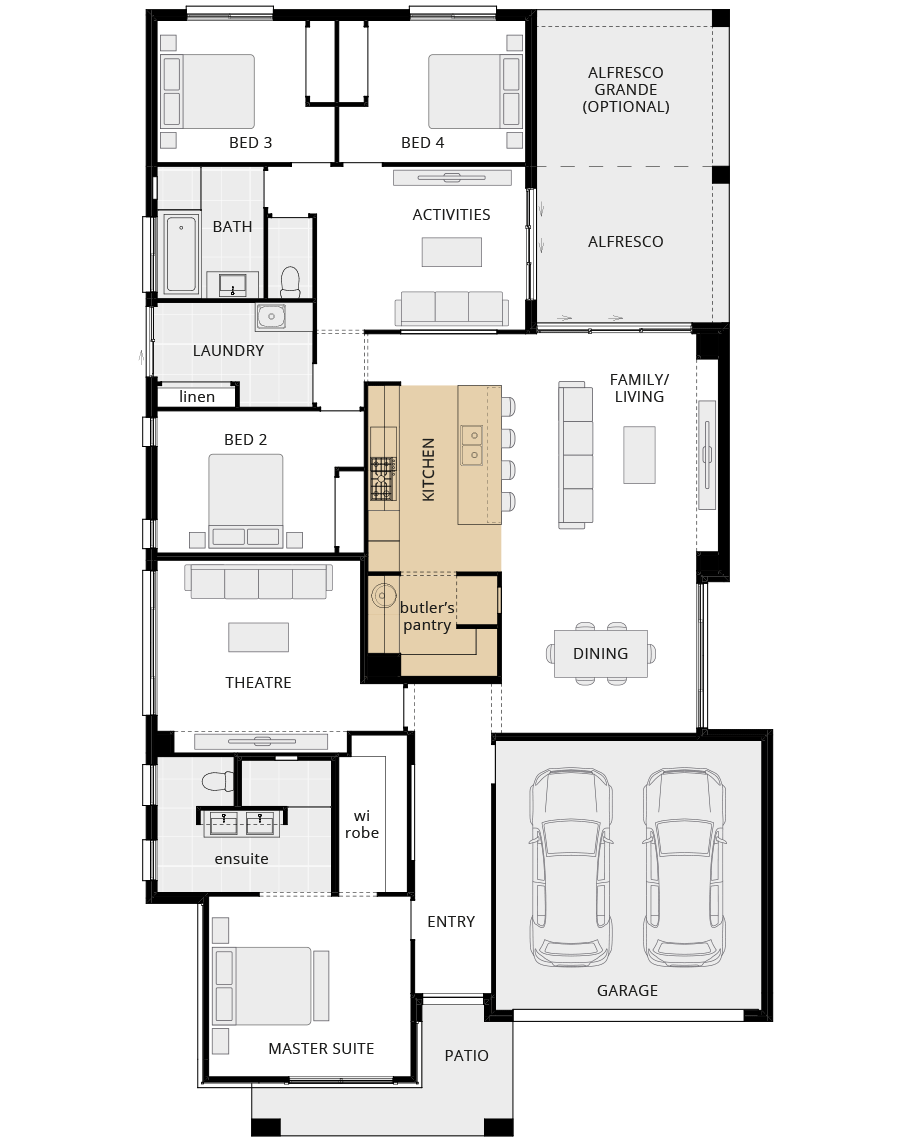 single storey home design havana executive option floorplan alternate kitchen A rhs