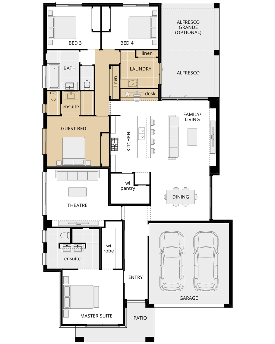 single storey home design havana executive option floorplan guest bedroom rhs