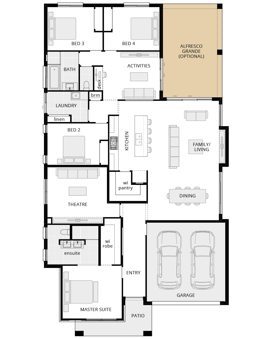 single storey home design havana grande option floorplan alfresco grande rhs