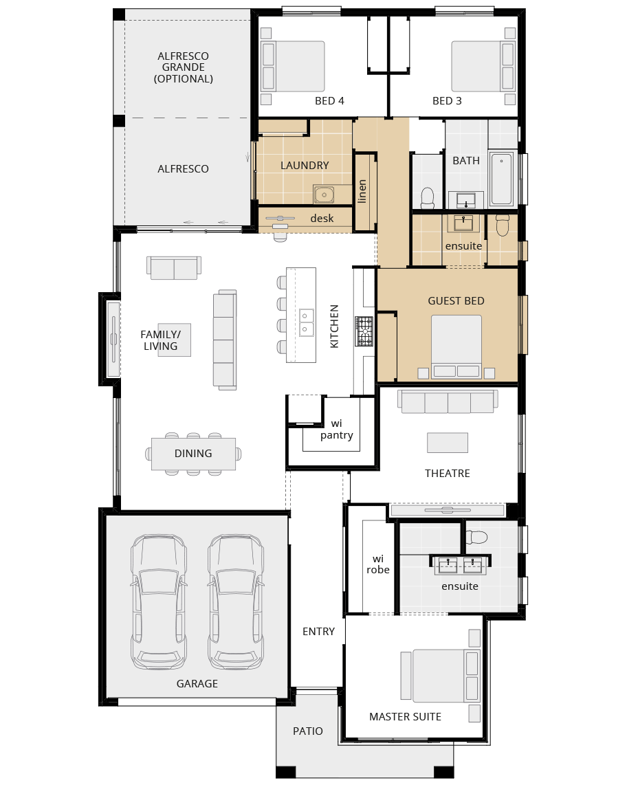 single storey home design havana grande option floorplan guest bedroom rhs