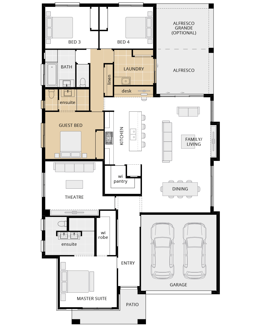 single storey home design havana grande option floorplan guest bedroom rhs
