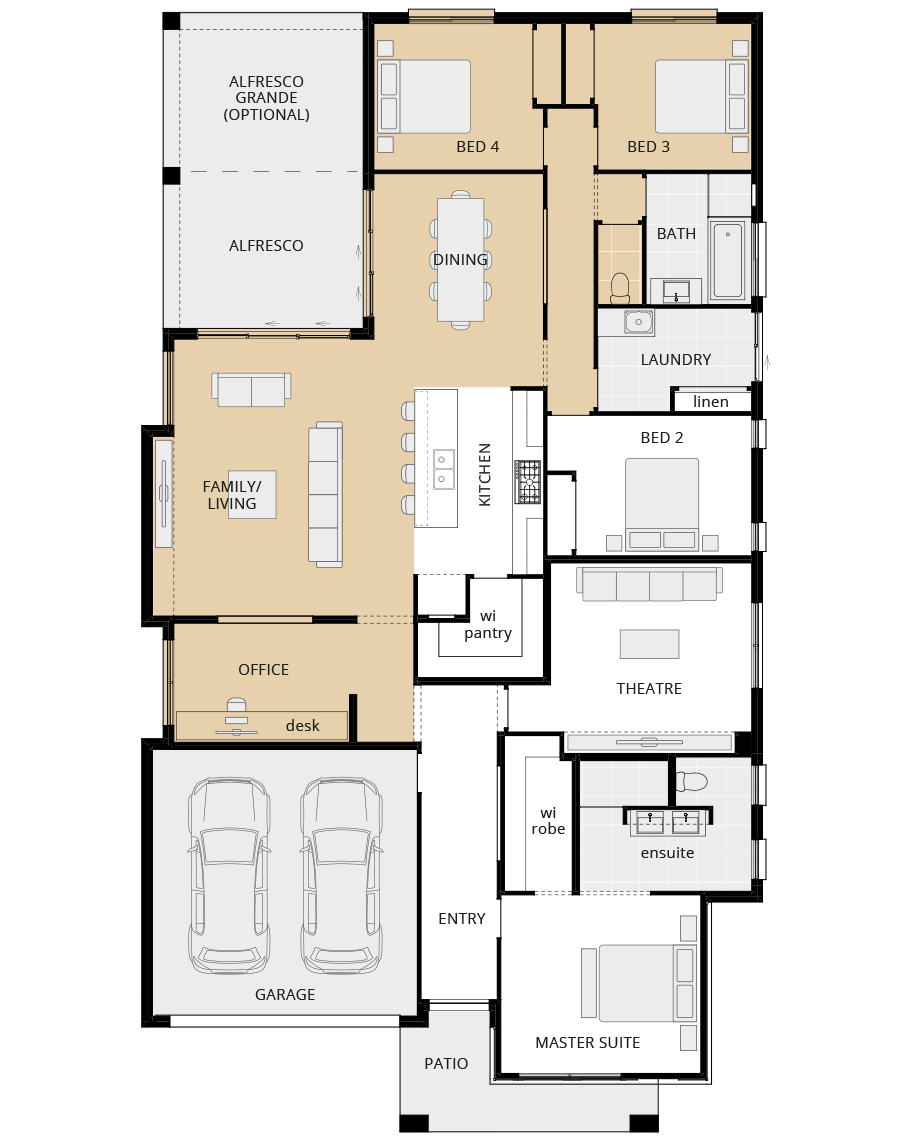 single storey home design havane grande option floorplan home office rhs