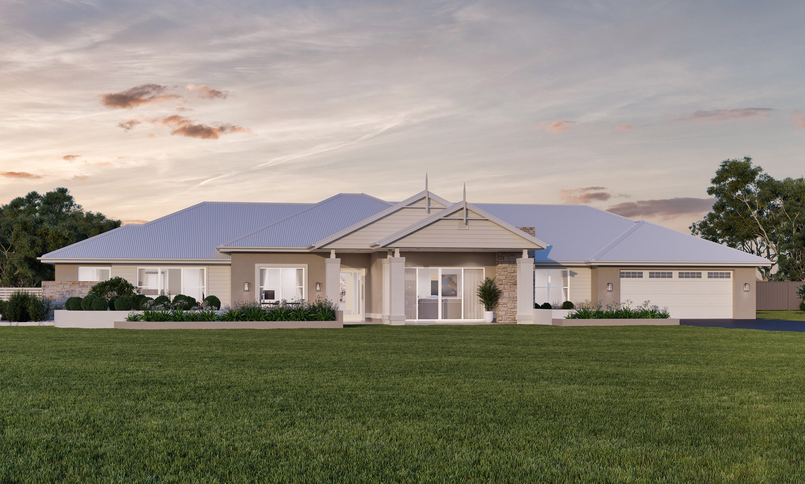 Country Manor facade for acreage home design Balmoral, by acreage home builder McDonald Jones