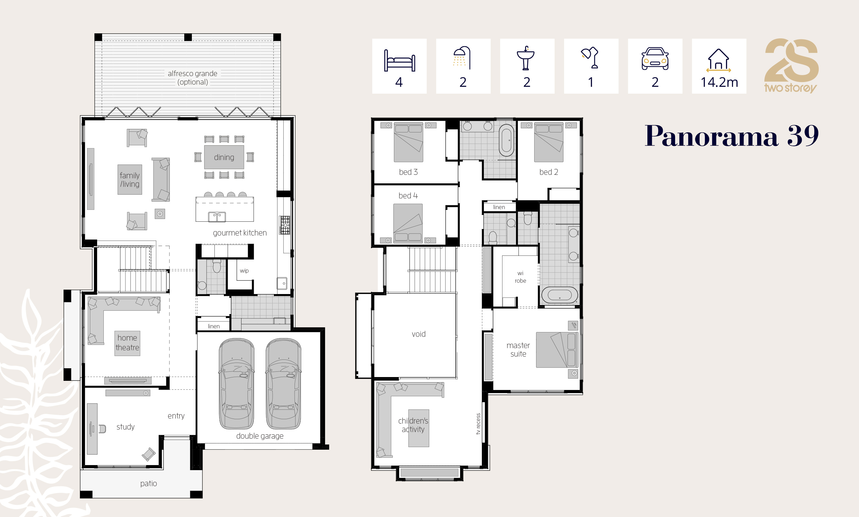 The Floorplan of the brand new McDonald Jones Two-Storey Panorama 39 on display at Waterford Living.