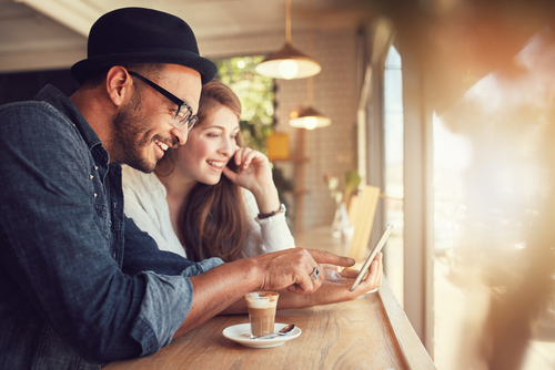 New home buyers enjoying local Cafe