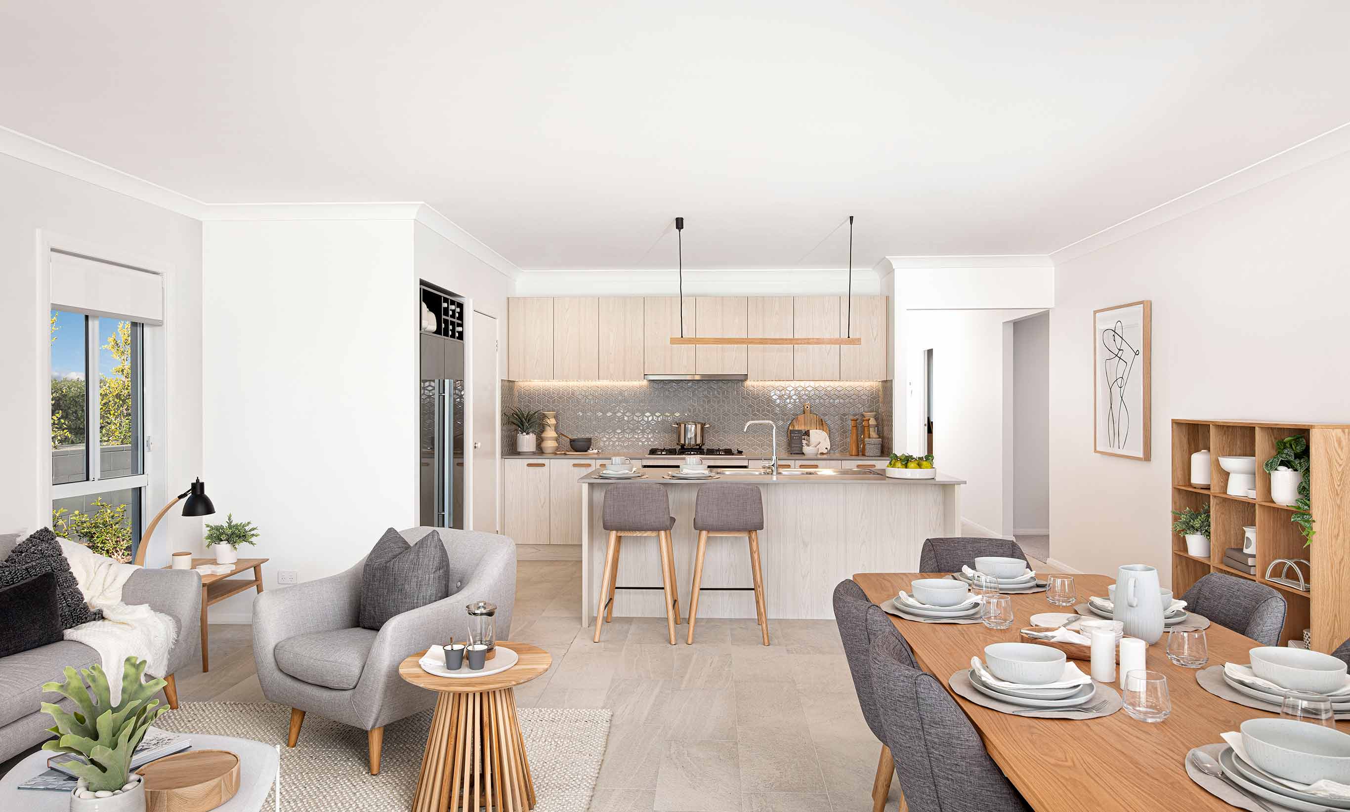 Contempo scandi styled open plan living is all about making the every day easy and light.