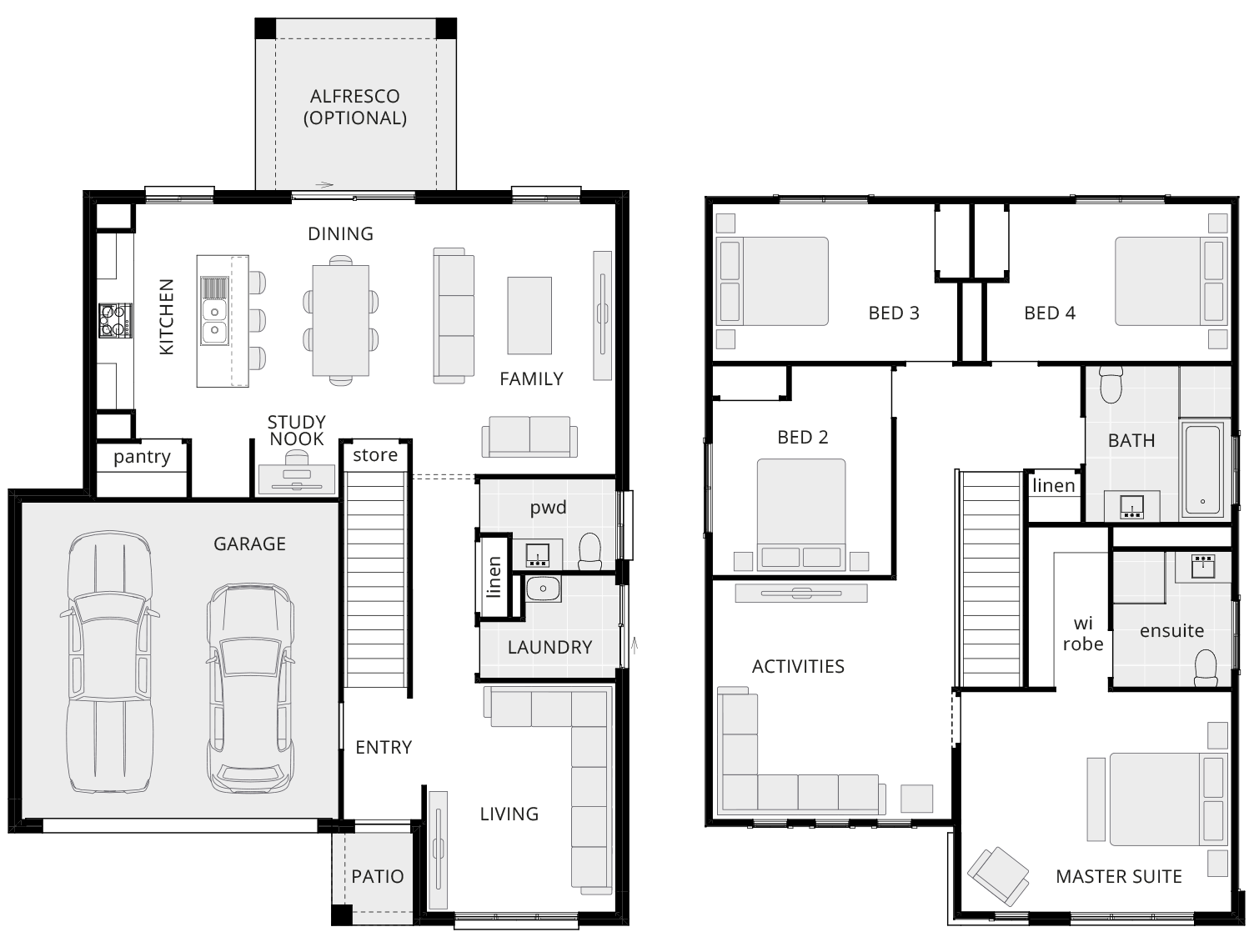 affordable double storey home design kingscliff standard floorplan lhs