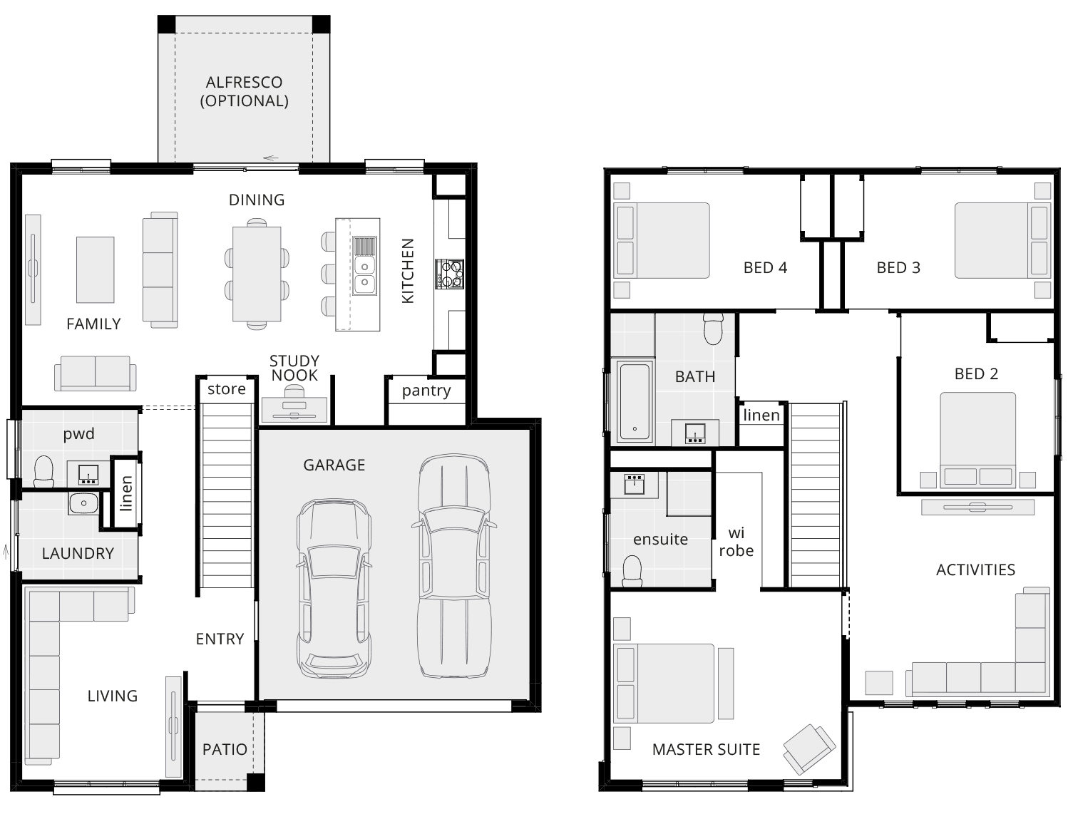 affordable double storey home design kingscliff standard floorplan rhs