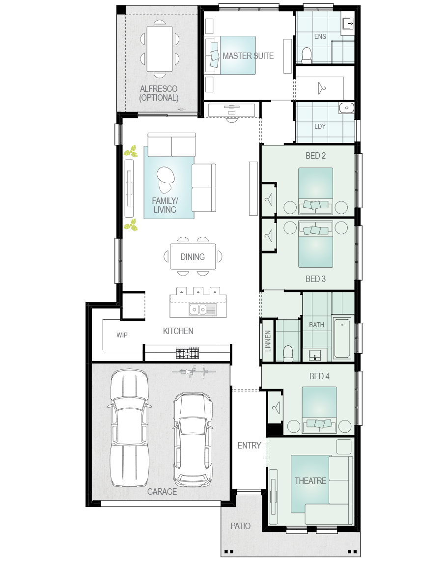 single storey home design mallorca upgrade floorplan fron theatre rhs