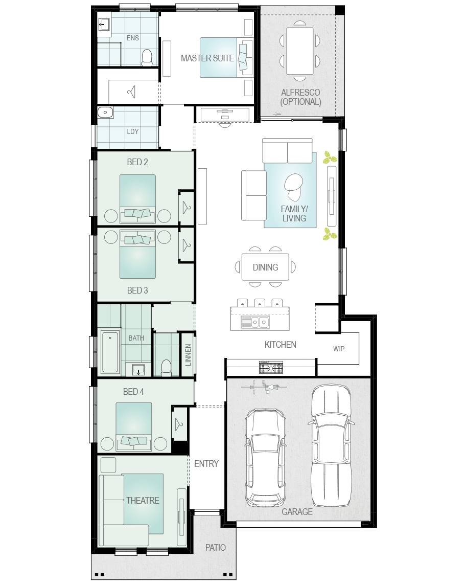 single storey home design mallorca upgrade floorplan fron theatre rhs
